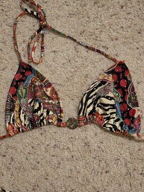 Luli Fama Triangle Bikini Top - Paisley Zebra Print